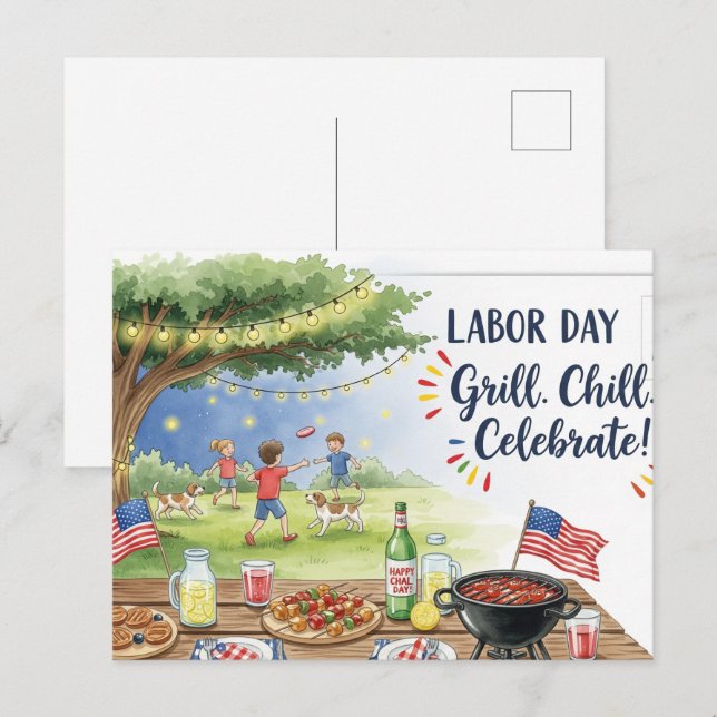 Feliz Dia do Trabalho com cartão postal da bandeir (Frente/Verso)