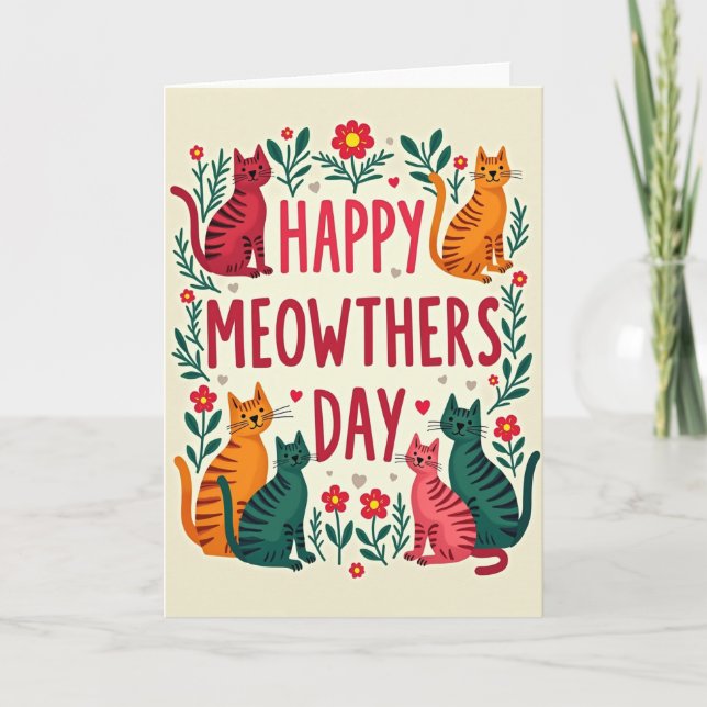 Feliz Dia dos Meows Gatos Cartão (Frente)