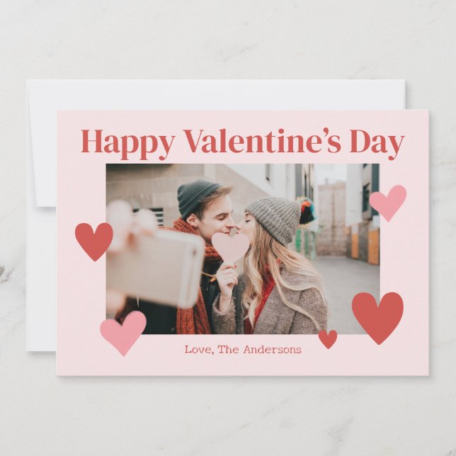 Feliz Dia dos Namorados Cartão com fotos Rosa (Frente)