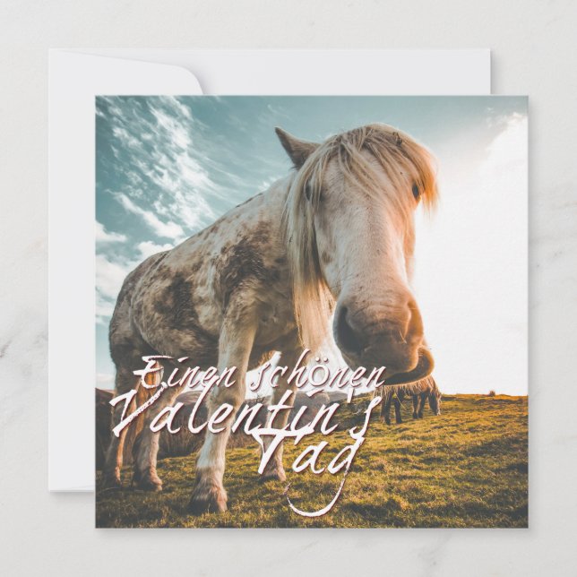 Feliz dia dos namorados com cavalo olhando (Frente)