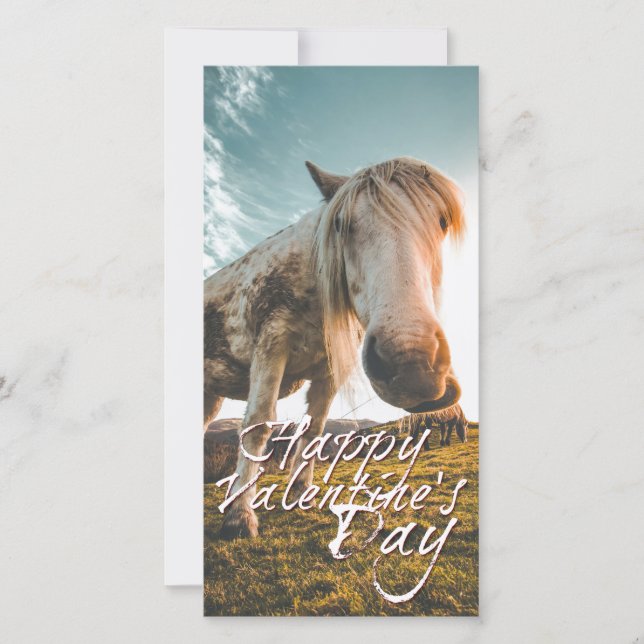 Feliz dia dos namorados com cavalo olhando (Frente)
