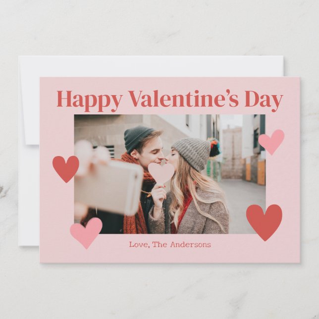 Feliz Dia dos Namorados Coração Rosa Cartão de Fot (Frente)