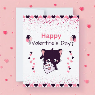 Feliz Dia dos Namorados Kawaii Cat Kids Flat Card