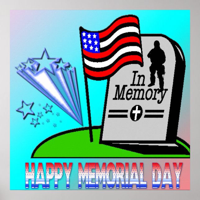 Feliz Dia Memorial - Flag Gravestone Poster (Frente)