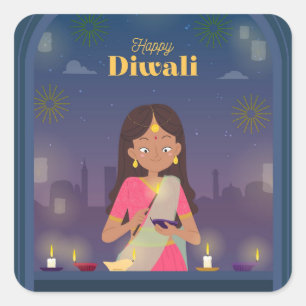 Feliz Diwali   Adesivo Quadrado