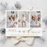 Feliz Dourada Elegante e Cartão de Férias Bright 3<br><div class="desc">Cartão com fotos de férias simples e elegante com um padrão branco de neve no verso. Para personalização mais avançada deste design,  clique no link Personalizar Mais para alterar a fonte,  o tamanho,  a cor,  etc.</div>