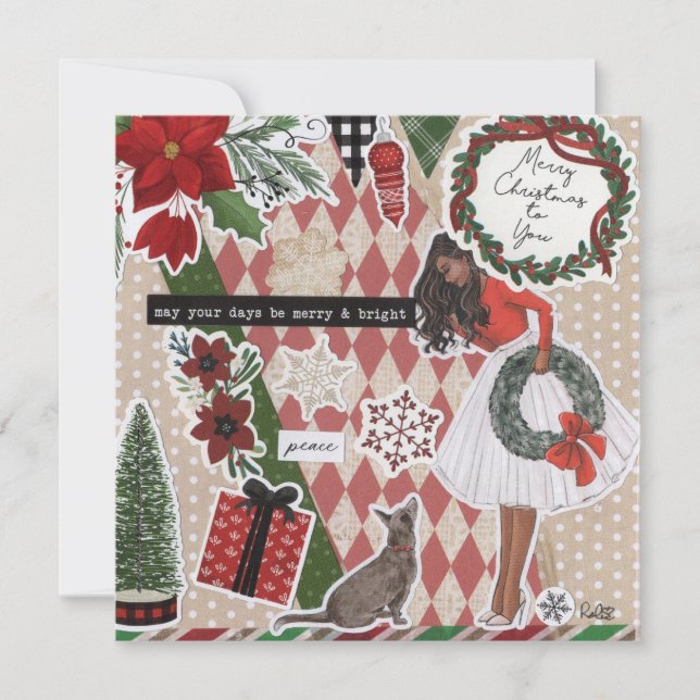 Feliz e Bright Christmas Flat Greeting Card (Frente)