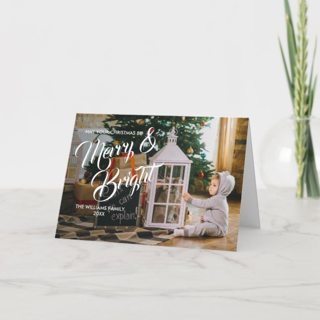 Feliz e Cartão com fotos de Natal brilhante (Frente)