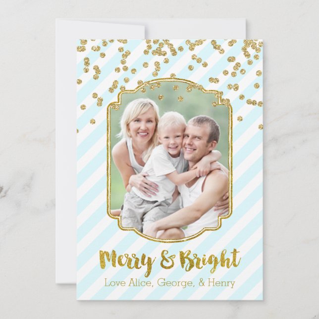 Feliz e Cartão com fotos Dourado azul de faixa do  (Frente)