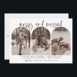 Feliz E Novo Cartão De Natal Casado Moderno<br><div class="desc">Este cartão de feriado apresenta uma bela fonte de caligrafia emparelhada com uma simples fonte serif. Este maravilhoso e moderno cartão de Natal mínimo permite que três seções separadas façam o upload de suas próprias fotos perfeitas para a fonte.</div>