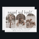 Feliz E Novo Cartão De Natal Casado Moderno<br><div class="desc">Este cartão de feriado apresenta uma bela fonte de caligrafia emparelhada com uma simples fonte serif. Este maravilhoso e moderno cartão de Natal mínimo permite que três seções separadas façam o upload de suas próprias fotos perfeitas para a fonte.</div>