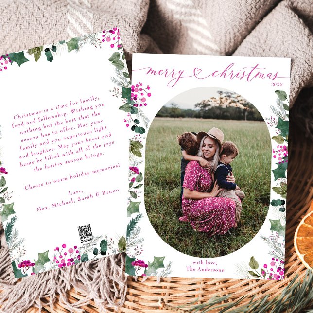 Feliz e Oval Rosa Foto Feliz Cartão de Natal (Criador carregado)