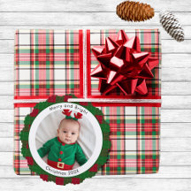 Feliz e Xadrez Verde Vermelha Foto de Natal Brilha