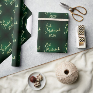 Feliz Eid Mubarak Papel de embrulho verde elegante