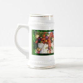 Feliz Elves Wraping Presente Caneca de cerveja