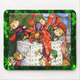 Feliz Elves Wraping Presente Mousepad