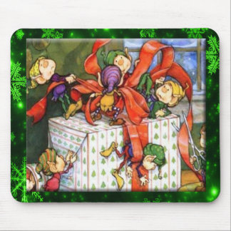 Feliz Elves Wraping Presente Mousepad