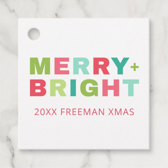 Feliz + Etiqueta de presente de Natal brilhante (Frente)