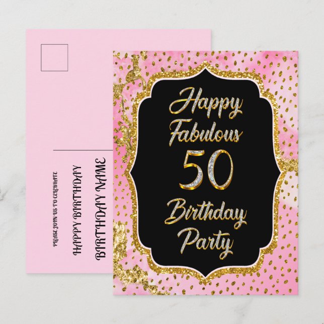 Feliz Fabuloso 50º aniversário da Festa de Convite (Frente/Verso)