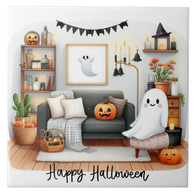 Feliz Fantasma Bonito de Halloween em Sua Casa (Frente)