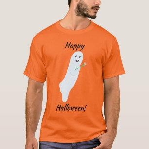 Feliz Fantasma de Halloween segurando Camiseta de