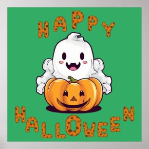 Feliz Fantasma de Halloween sentado num Poster de