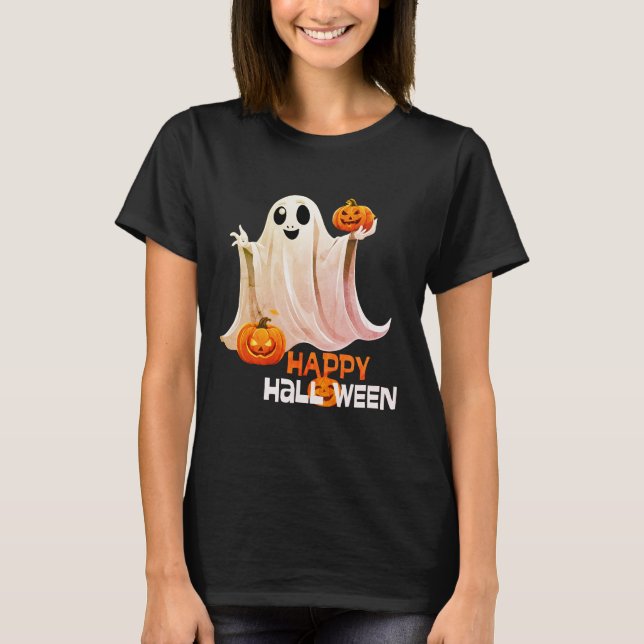 Feliz Fantasma Feliz Camiseta de Halloween (Frente)