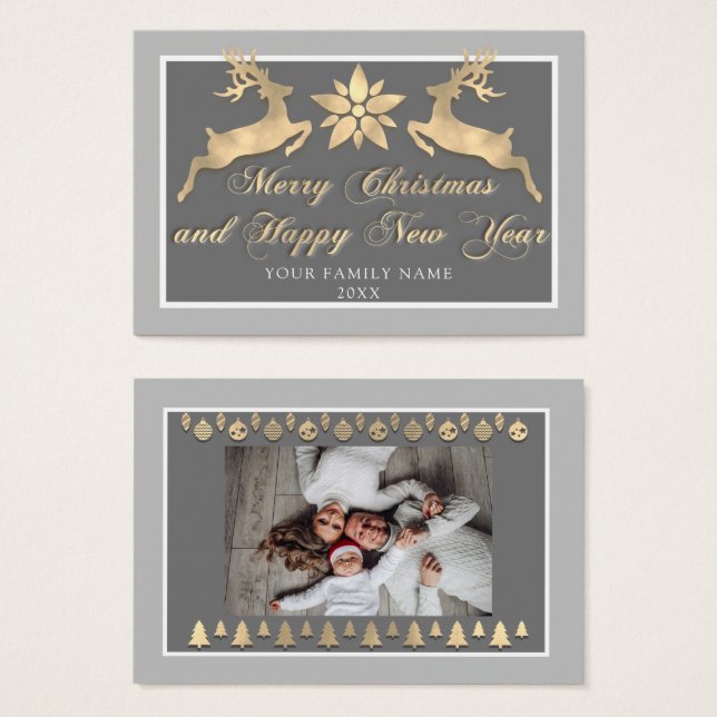 Feliz Feliz ano novo de Natal - Cinza de fotos (Frente & Verso)