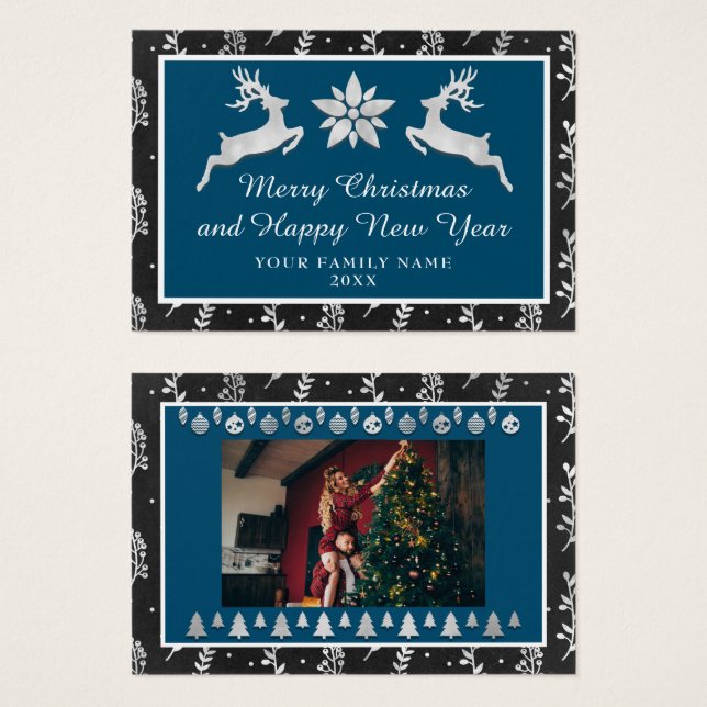 Feliz Feliz ano novo de Natal Marinho Silver (Frente & Verso)