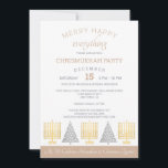 Feliz Feliz Tan Chrismukkah Festa de Férias<br><div class="desc">Design a sua Feliz Feliz Festa de Natal de Chrismukkah convoca com este simples design moderno de ouro Hanukkah Menorahs e cinzas de prata árvores de Natal com fontes mistas em um ponto neutro e suave. Cada pedaço de texto nesses convites personalizados brancos e bronzeados pode ser editado e personalizado...</div>