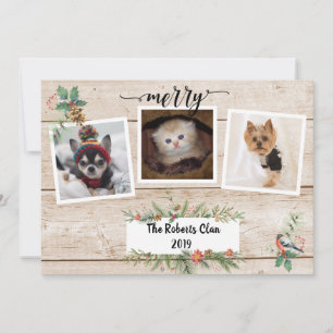Feliz! Feriado Rustic Barnwood Três Fotografias