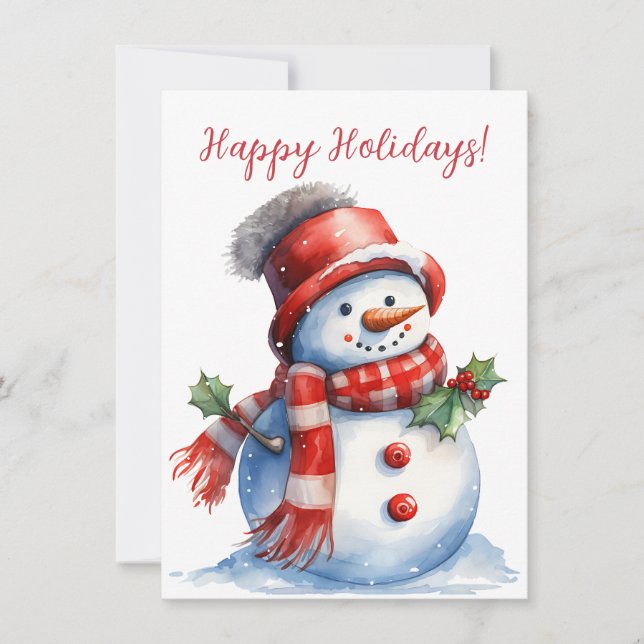 Feliz feriado Snowman Watercolor Cards (Frente)