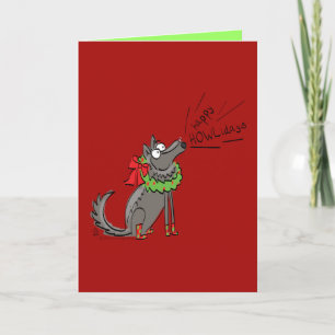 Feliz Férias Divertido Lobo Cartão de Natal