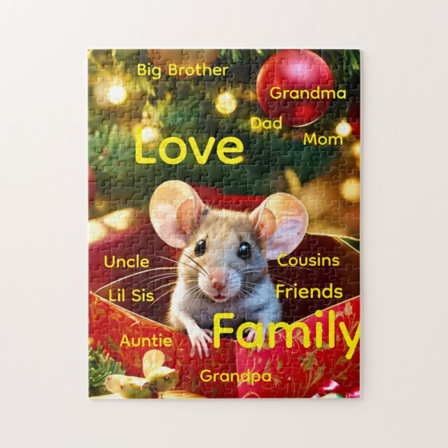 Feliz Férias Natal Feliz Rato Amor Quebra-Cabeça  (Vertical)
