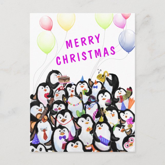 Feliz Festa de Pinguins Feliz Cartão de Natal (Frente)