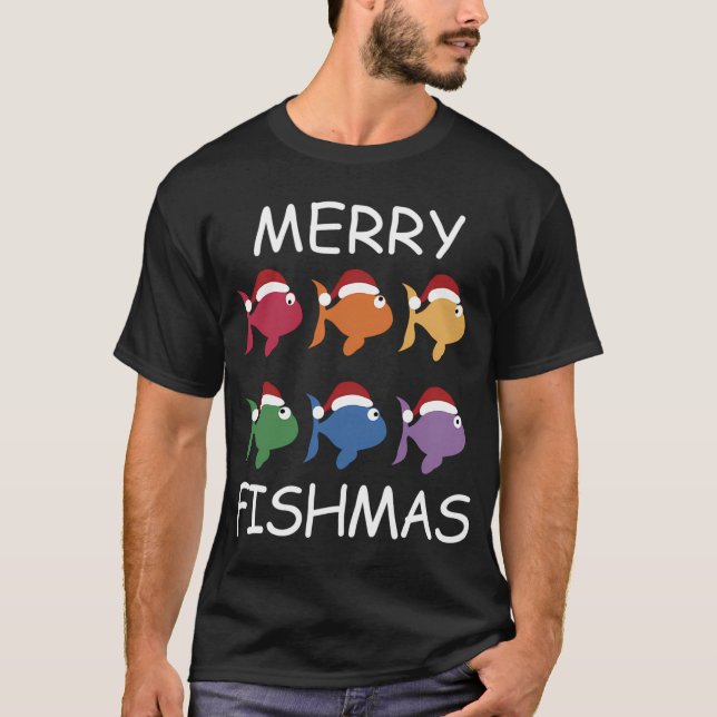 Feliz Fishmas Suéter Feio de Natal Piada de Pesca (Frente)