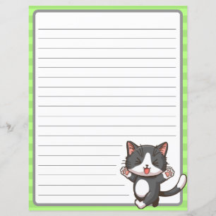 Feliz gato de cinza em papel revestido com uma bai