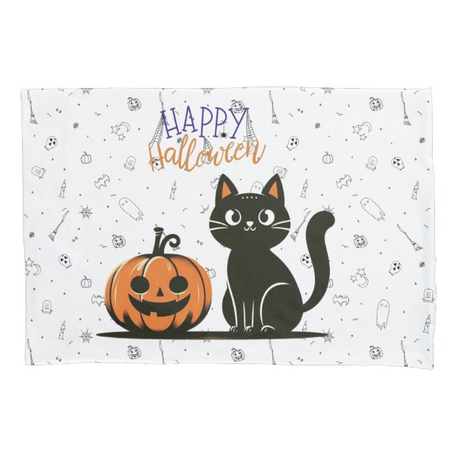 Feliz gato de Dia das Bruxas e abóbora (Frente)