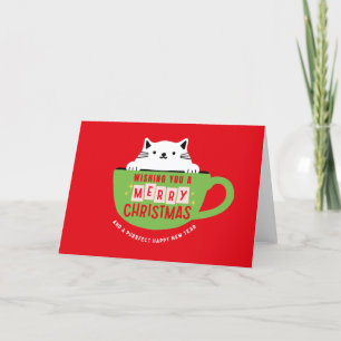 Feliz Gato De Natal No Cartão De Natal De Teacup, 