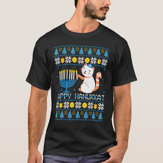 Feliz Gato de Suéter Feio de Hanukkat Judaico Chan (Frente)
