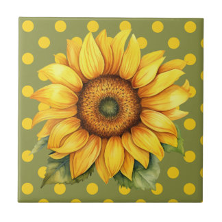 Feliz girassol amarelo e verde em Polka-Dot