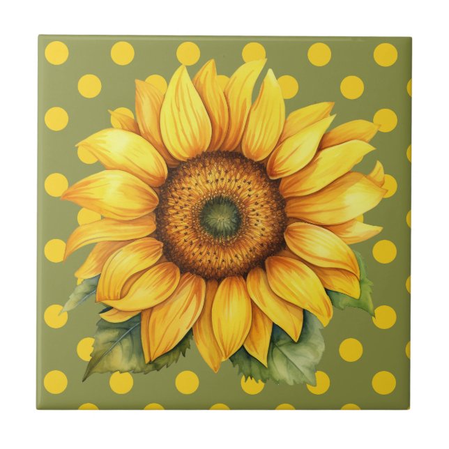 Feliz girassol amarelo e verde em Polka-Dot (Frente)
