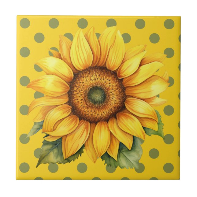 Feliz girassol amarelo e verde em Polka-Dot (Frente)