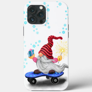 Feliz Gnomo de Patinador com presentes e faíscas 