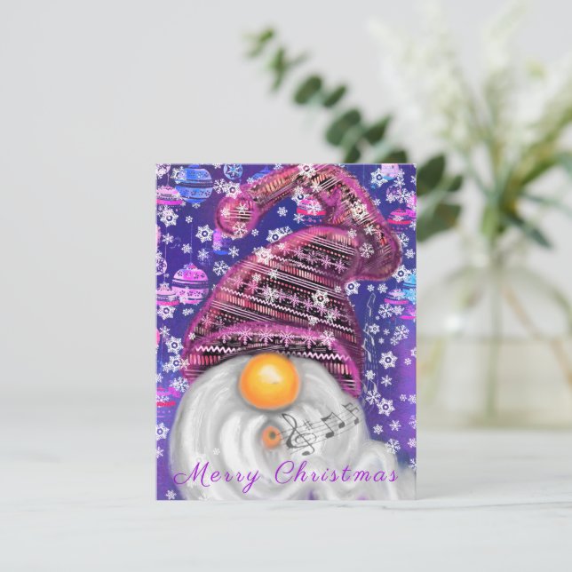 Feliz Gnomo Em Roxo Que Canta Uma Música De Natal  (Em pé/Frente)