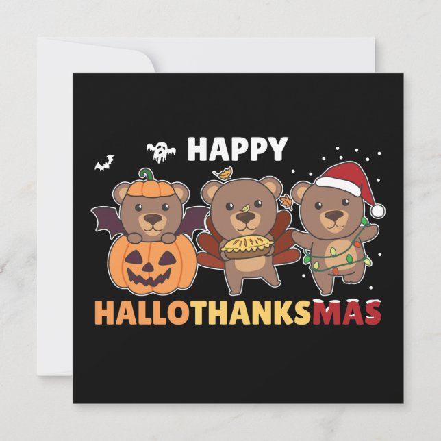 Feliz Hallothanksma's Bears Natal Urso Convite (Frente)