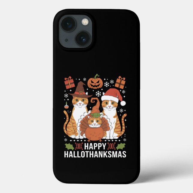 Feliz Hallothanksmas Gatos Dia das Bruxas Natal  (Verso)