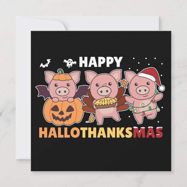 Feliz Hallothanksmas Pigs Natal Convite para Porco (Frente)