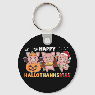 Feliz Hallothanksmas Porcos Chaveiro de Natal