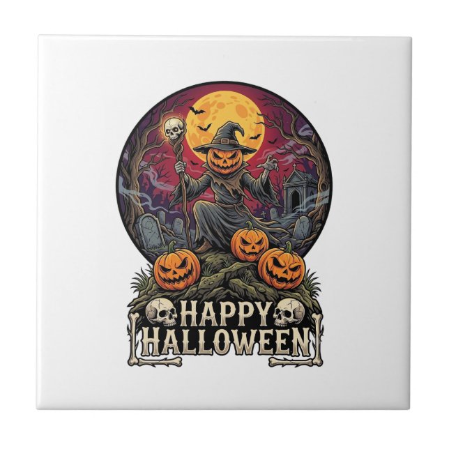Feliz Halloween Abóbora Mago Cemitério Lua Cheia (Frente)